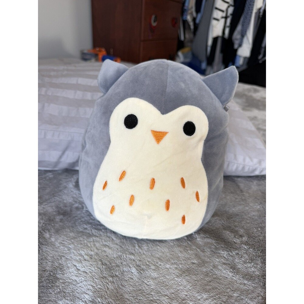 Squishmallows Hoot The Owl 12in Grey  Gold Feathers Stuffed Animal Kelly Toys